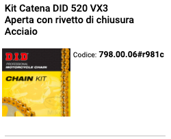 Kit Catena DID 520 VX3 Aperta con rivetto di chiusura Acciaio